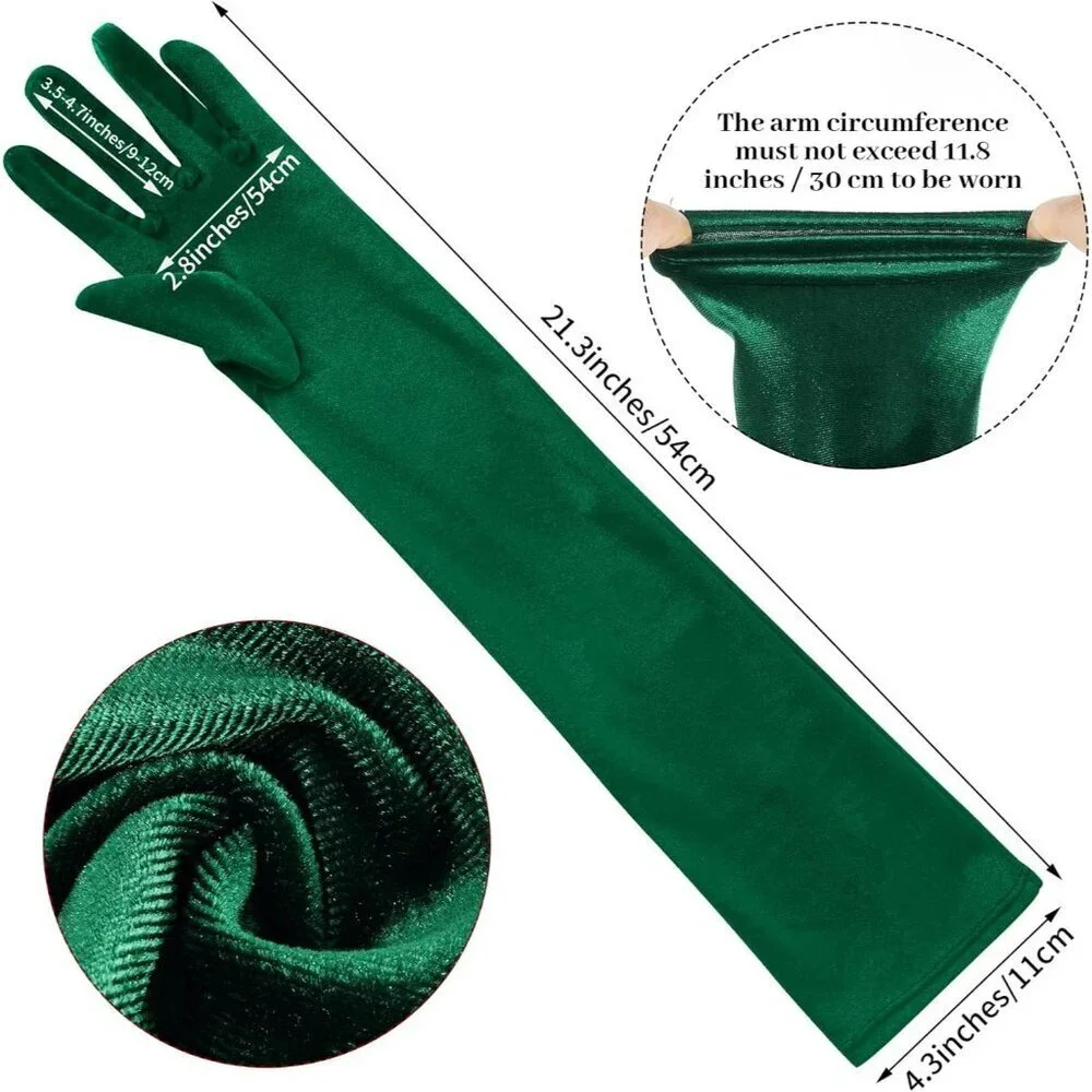 Women's Green Velvet Long Gloves Elbow Length Costume Flapper Evening Banquet
